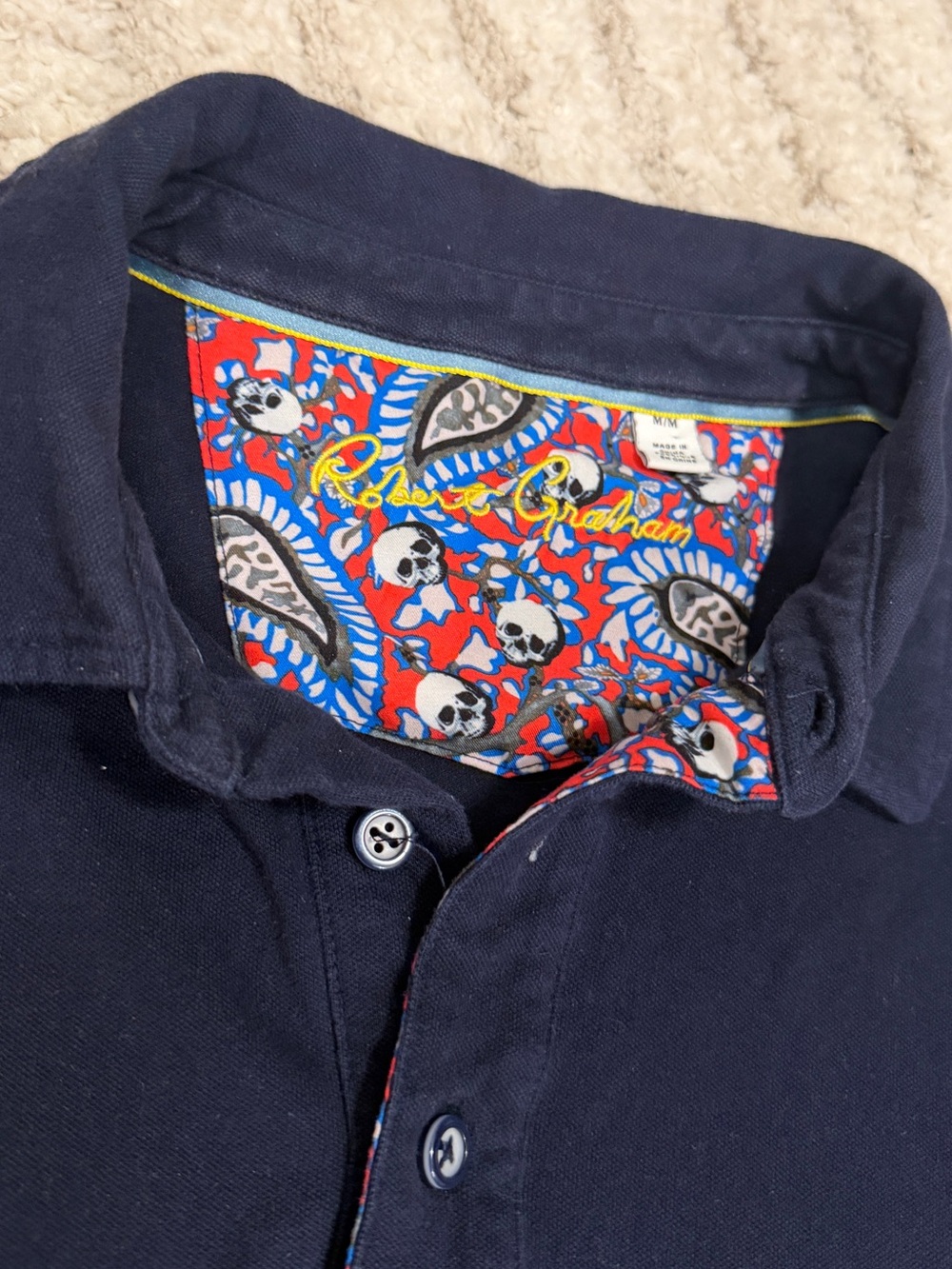 Robert Graham Blue Polo with Stylish Floral Accent